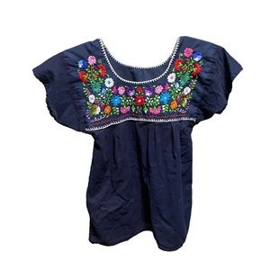 Mexican Embroidered Puebla Blouse - Size Small